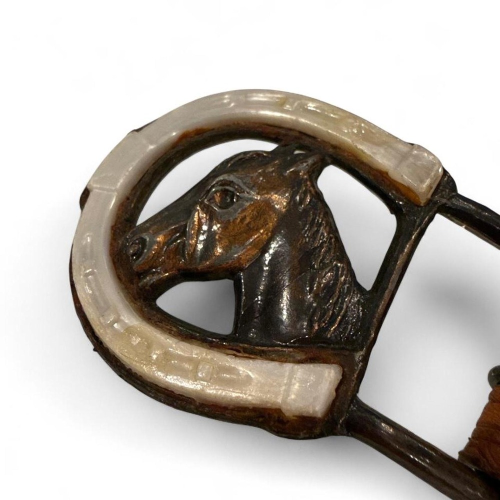 Boys Vintage Brown leather belt with horse head buckle